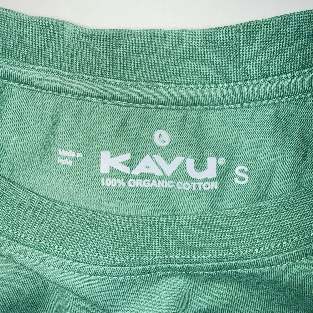 KAVU Paddle Out Front Graphic T-Shirt Men's Small Green Organic Cotton Kayak - Picture 2 of 9